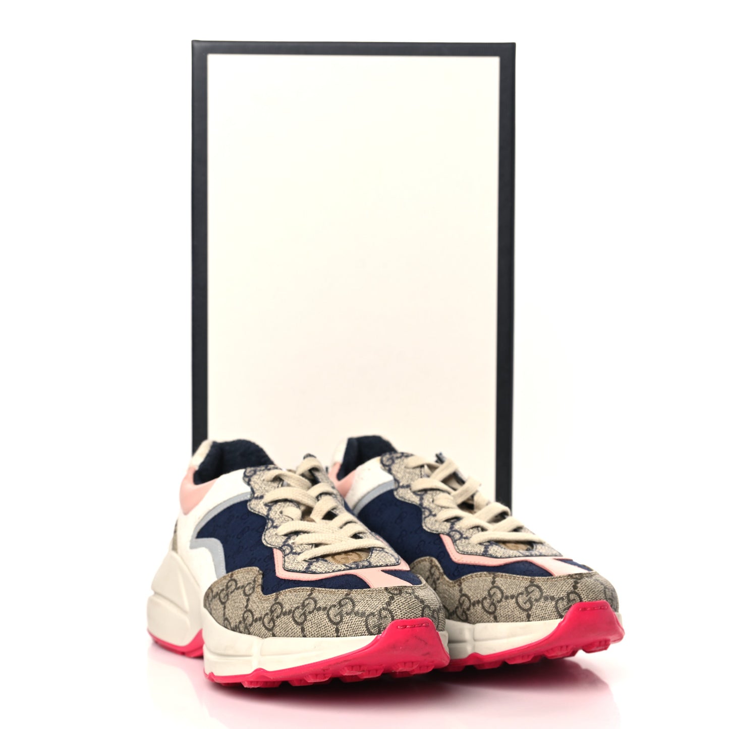 GG Supreme Monogram Mix Monogram Womens Rhyton Sneakers 38 London Blue Beige Pale Pink