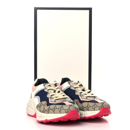Gucci GG Supreme Monogram Mix Monogram Womens Rhyton Sneakers 38 London Blue Beige Pale Pink 8 of 9