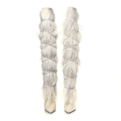 Saint Laurent Veluto Master Ostrich Yeti 110 Over The Knee Boots 38 Blanc Optique 2 of 8