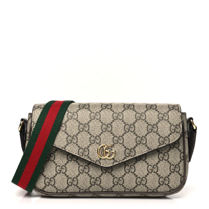 Gucci GG Supreme Monogram Textured Dollar Calfskin Web Mini Ophidia Envelope Shoulder Bag Beige Ebony 1 of 11