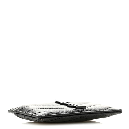 Saint Laurent Grain De Poudre Matelasse Chevron Monochrome Monogram Credit Card Case Black 4 of 12