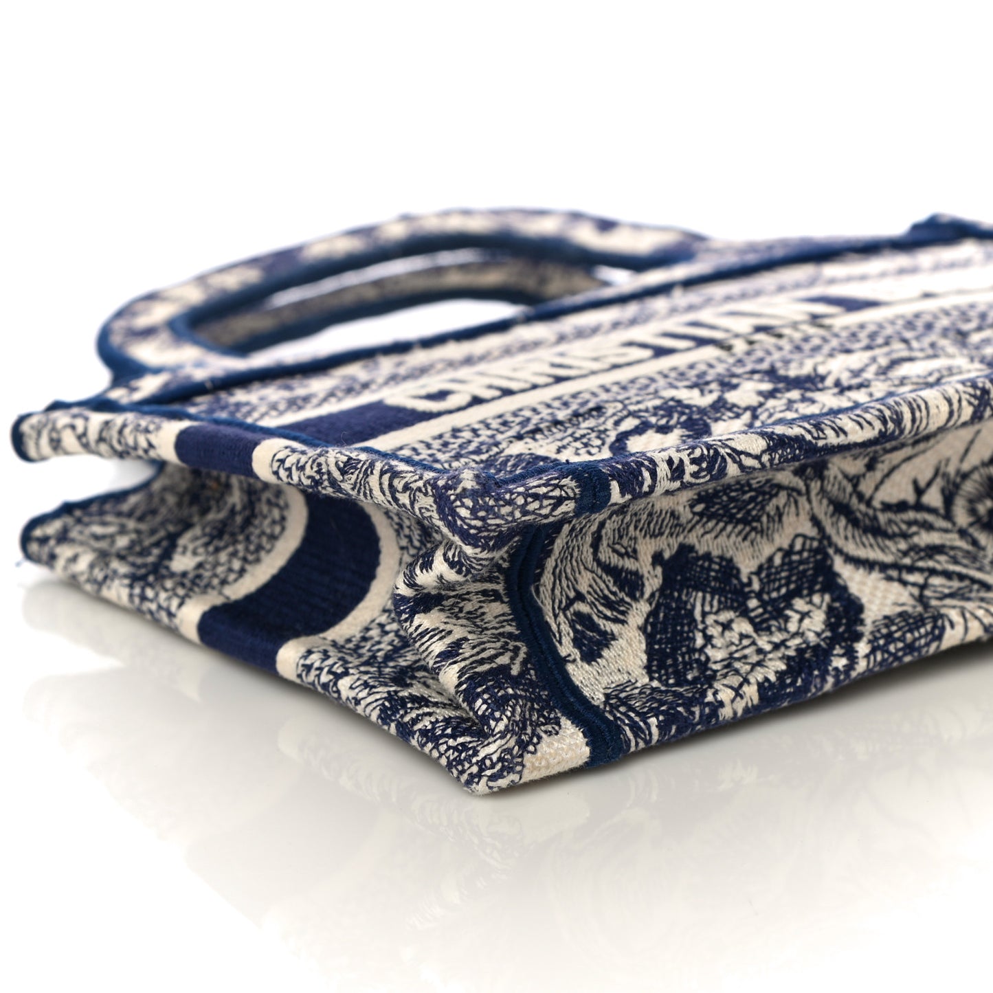Canvas Embroidered Mini Toile De Jouy Book Tote Blue