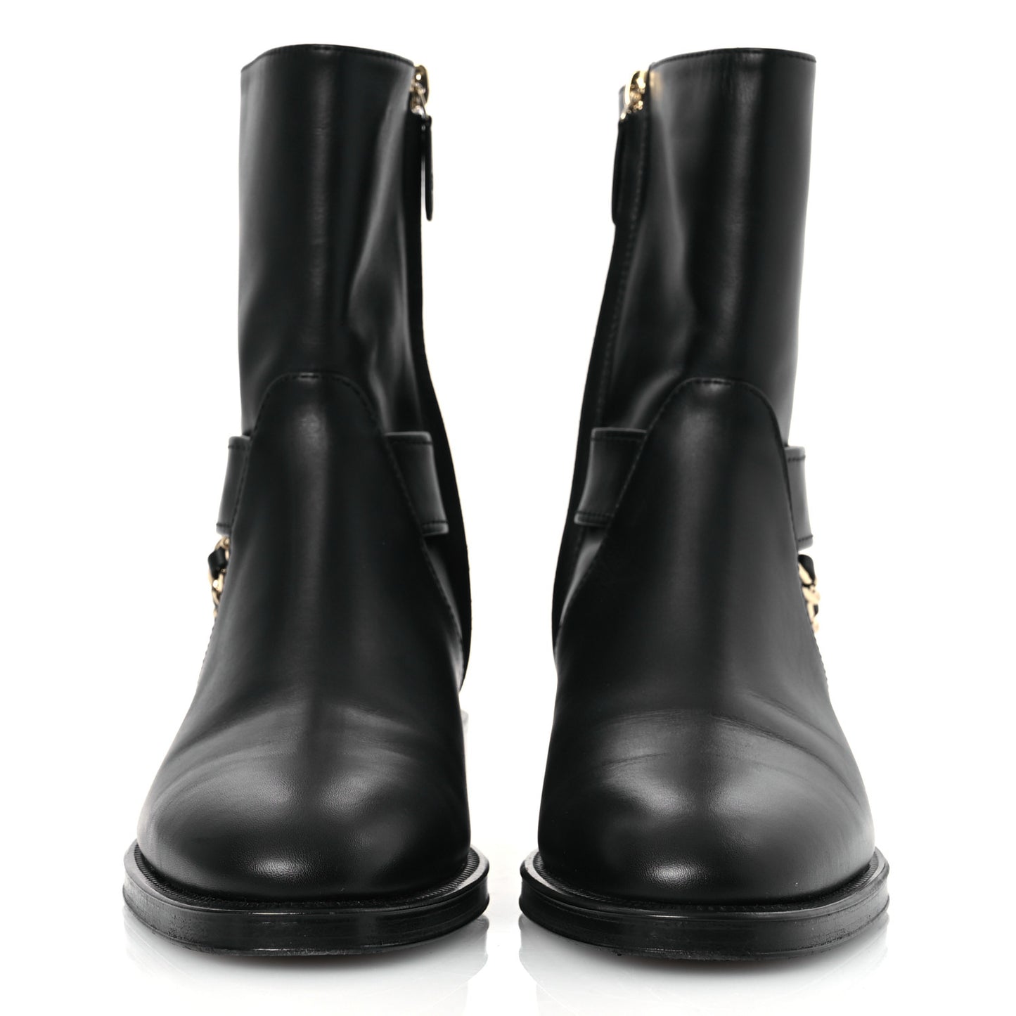 Calfskin Chain Short Boots 37.5 Black