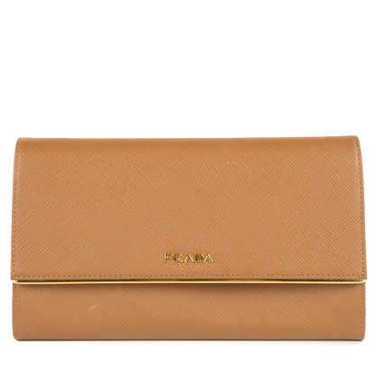 Prada Saffiano Metal Bar Flap Wallet Caramel 1 of 10