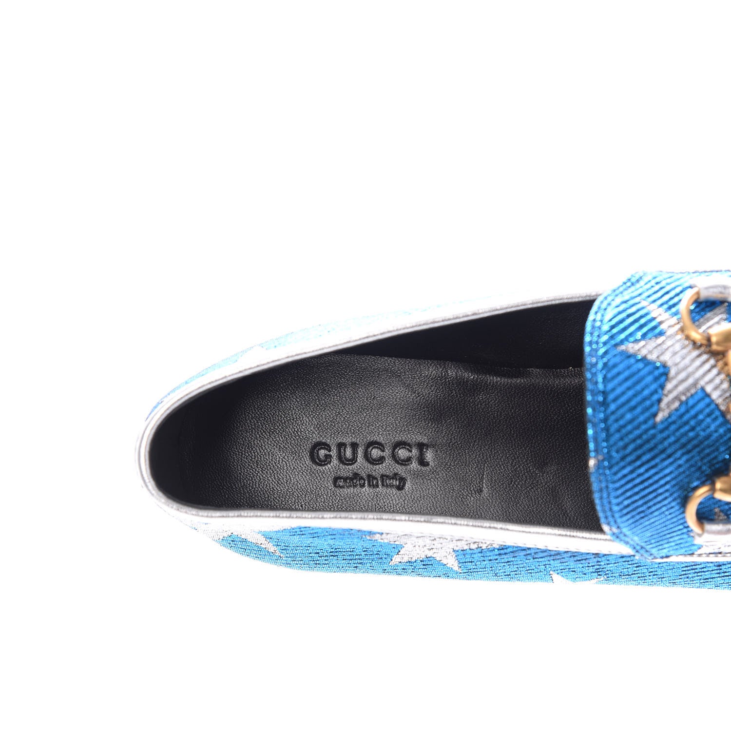 Gucci Lurex Calfskin Starry Sky Womens Jordaan Loafers 36.5 Bluette Silver 7 of 10