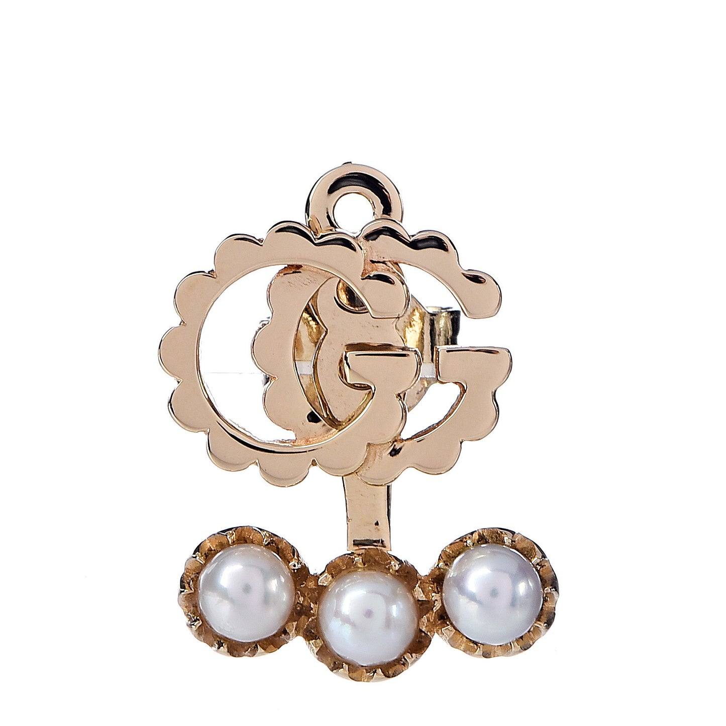 18K Yellow Gold Pearl Single GG Running Earring