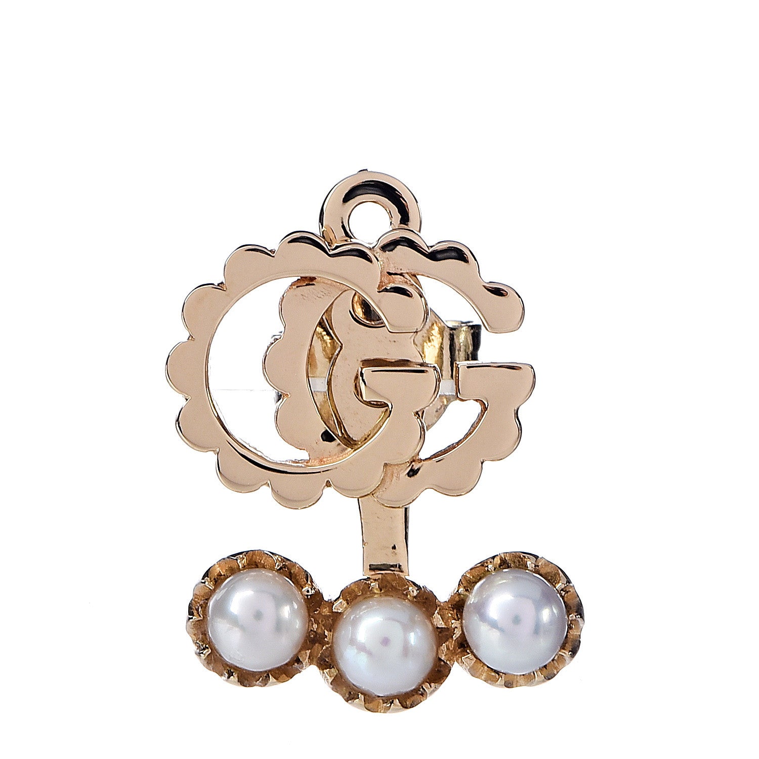 Gucci 18K Yellow Gold Pearl Single GG Running Earring 1 of 5