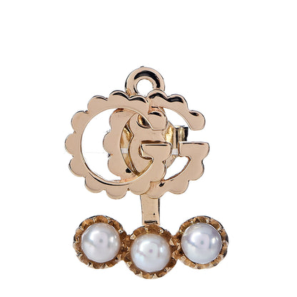 Gucci 18K Yellow Gold Pearl Single GG Running Earring 1 of 5