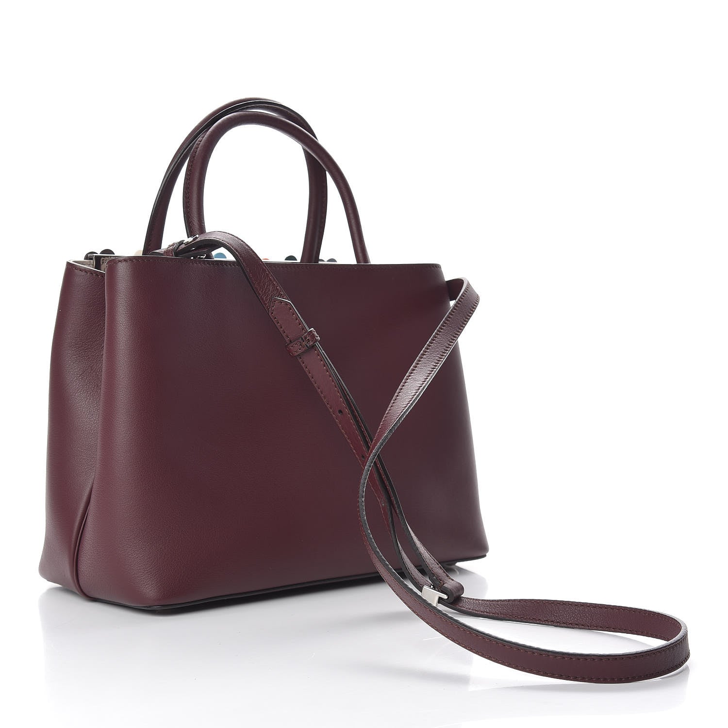 Fendi Vitello Dolce PVC Flower Studs Petite 2Jours Tote Bordeaux Multicolor 3 of 13
