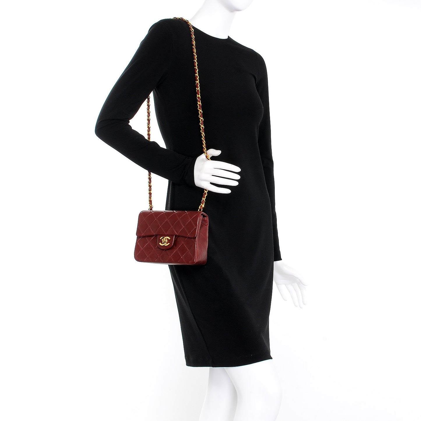 Lambskin Quilted Mini Square Flap Burgundy