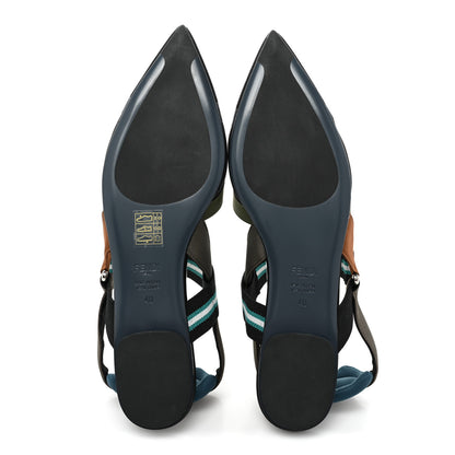 Fendi Technical Mesh Canvas Colibri Slingback Ballerina Flats 40 Black Verde Military 5 of 8