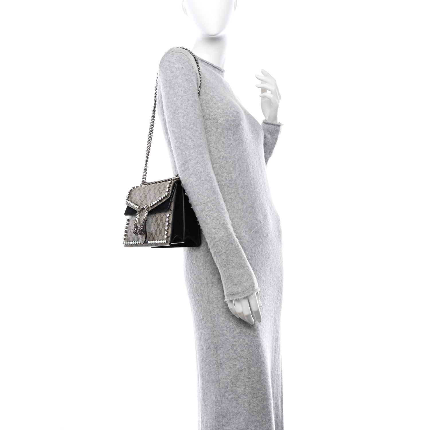 Gucci GG Supreme Monogram Crystal Small Dionysus Shoulder Bag Black 2 of 11