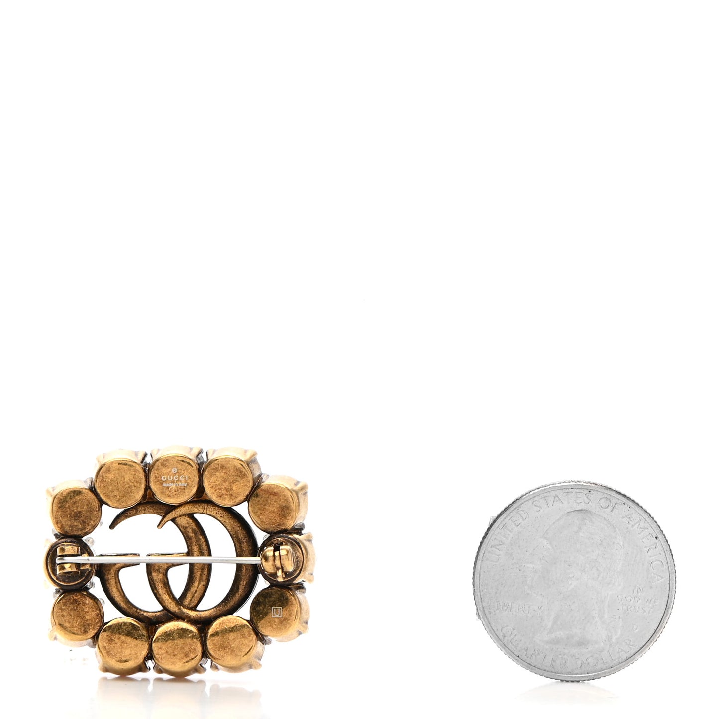 Metal Crystal Double G Brooch Aged Gold Red