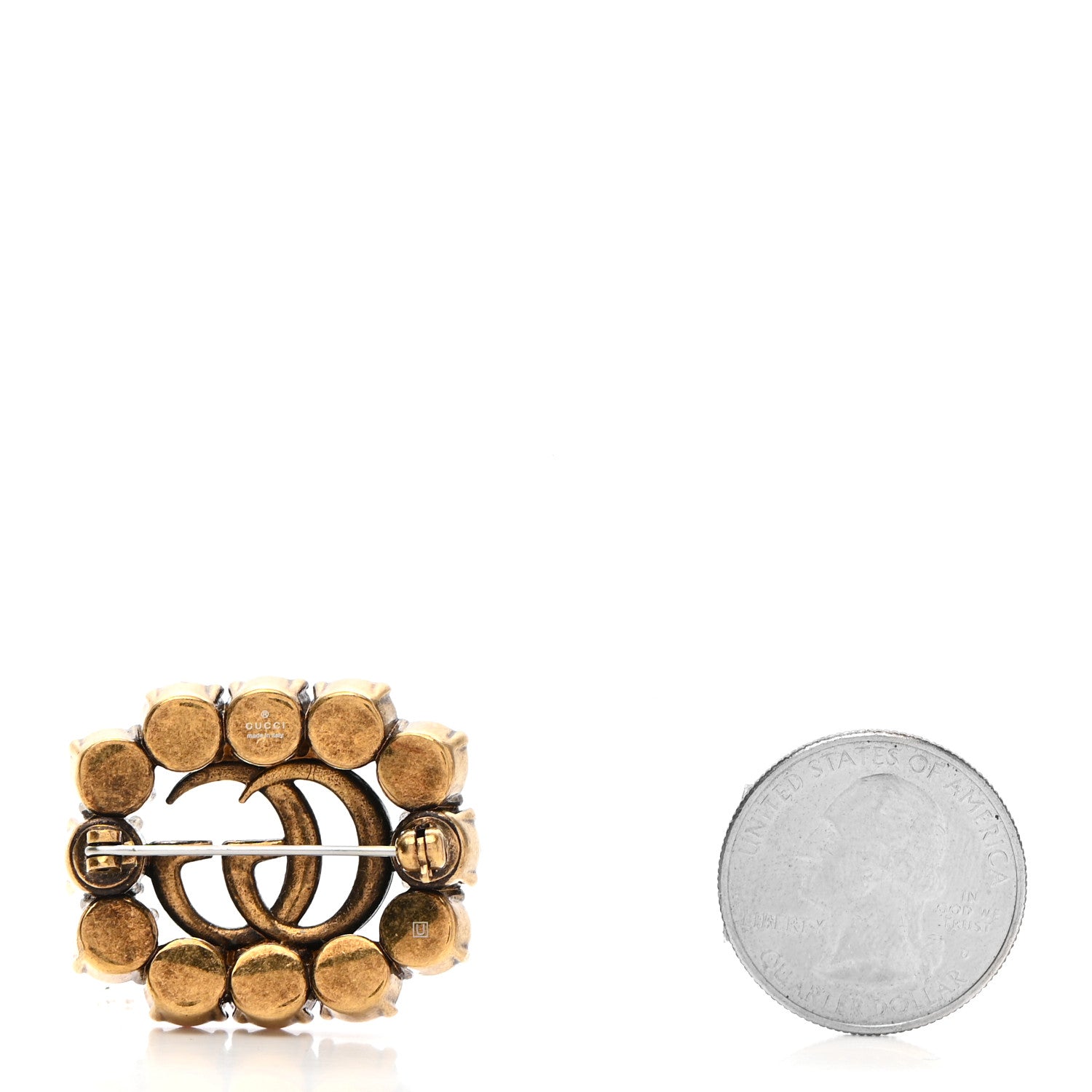 Gucci Metal Crystal Double G Brooch Aged Gold Red 3 of 6