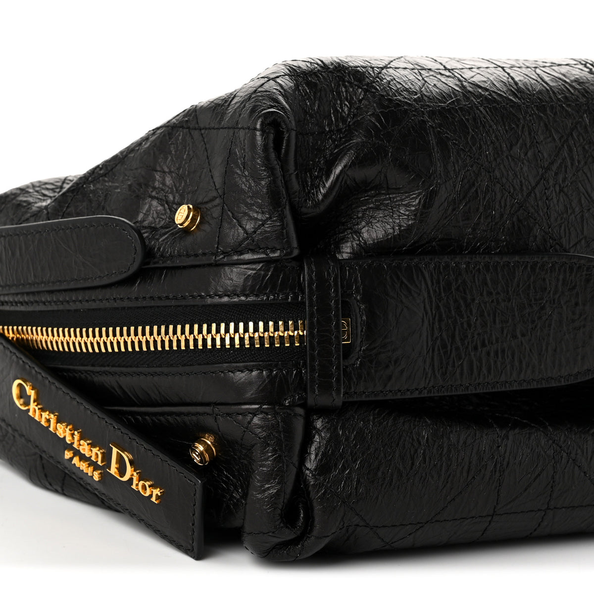 Crinkled Calfskin Macrocannage Small D-Journey Bag Black