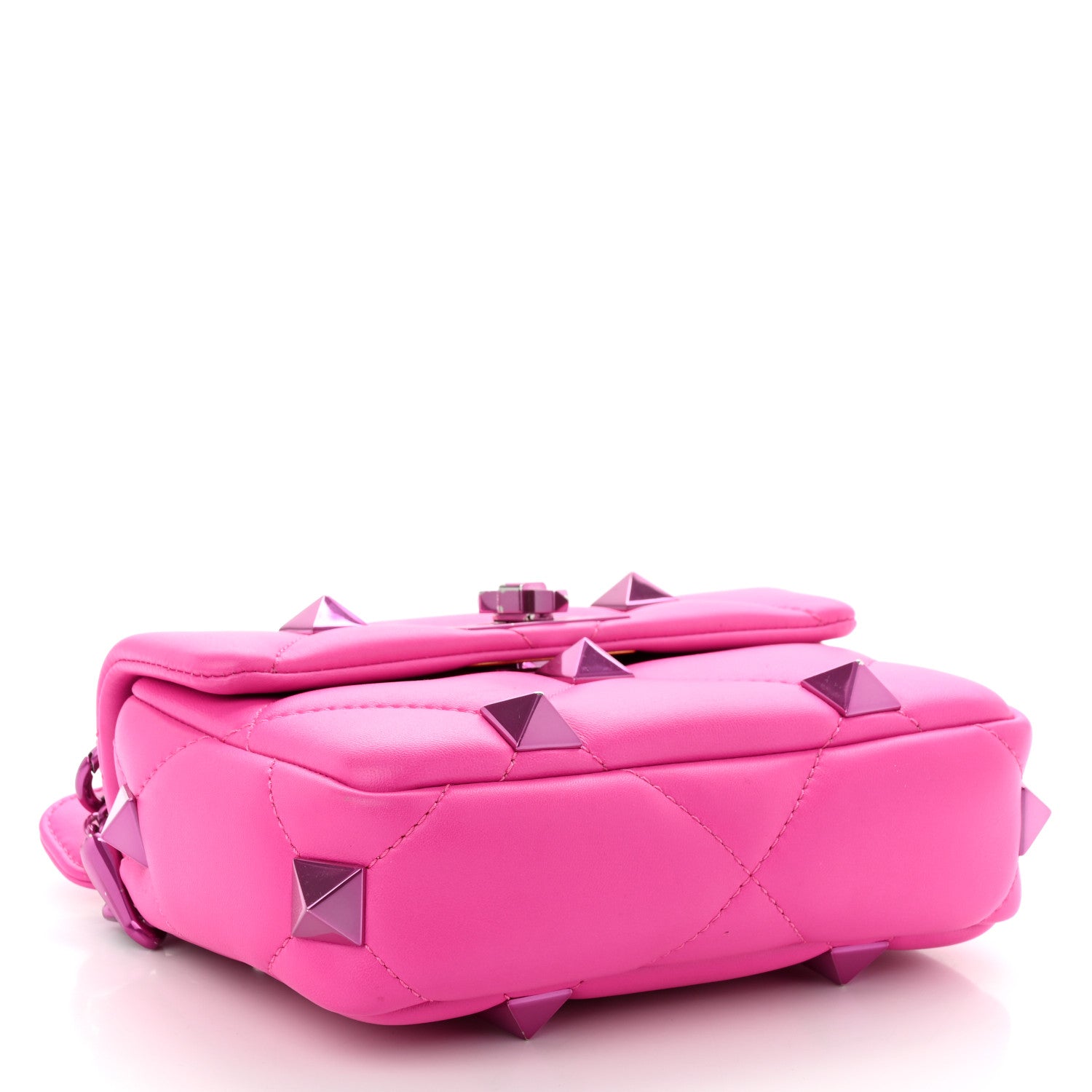 Valentino Garavani Nappa Lacquer Monochrome Small Roman Stud Shoulder Bag Pink PP 4 of 9