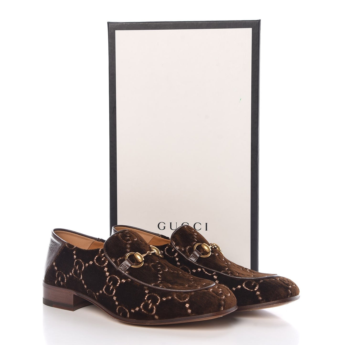 Velvet GG Monogram Goatskin Mens Horsebit Loafers 6 Brown Vintage Cocoa