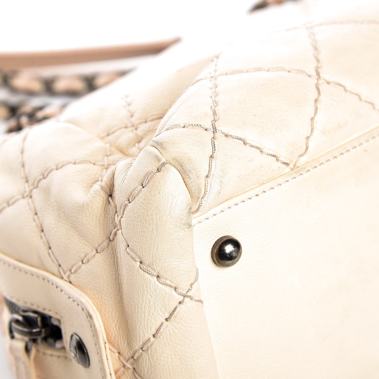Calfskin Diamond Stitch It Bowling Bag Off White