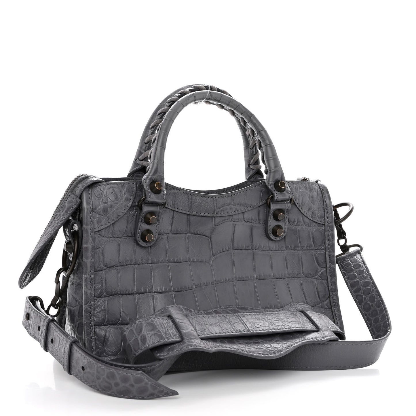 Calfskin Crocodile Embossed Classic Hardware Mini City Gris Beton