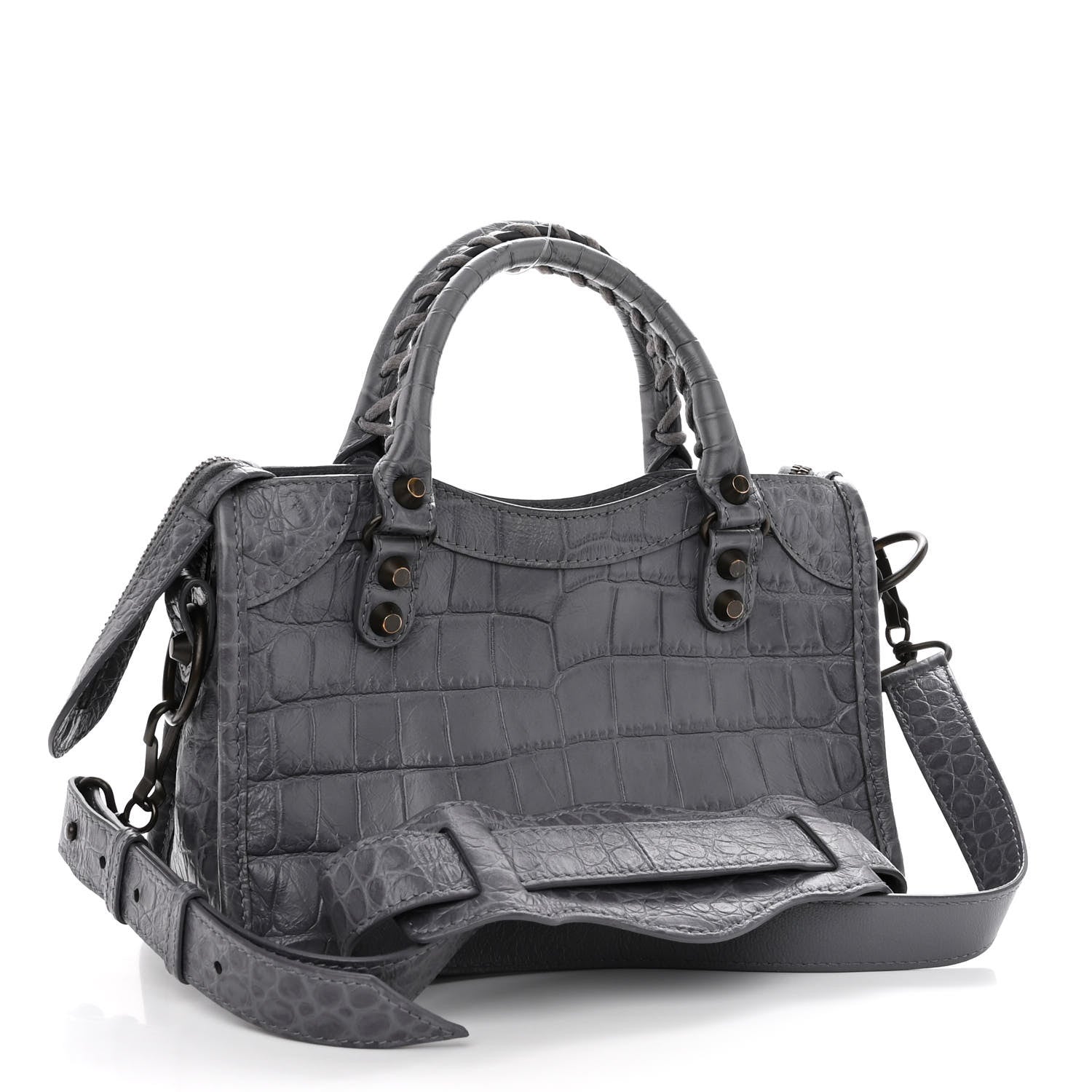 Balenciaga Calfskin Crocodile Embossed Classic Hardware Mini City Gris Beton 3 of 12