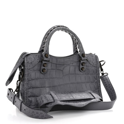 Balenciaga Calfskin Crocodile Embossed Classic Hardware Mini City Gris Beton 3 of 12