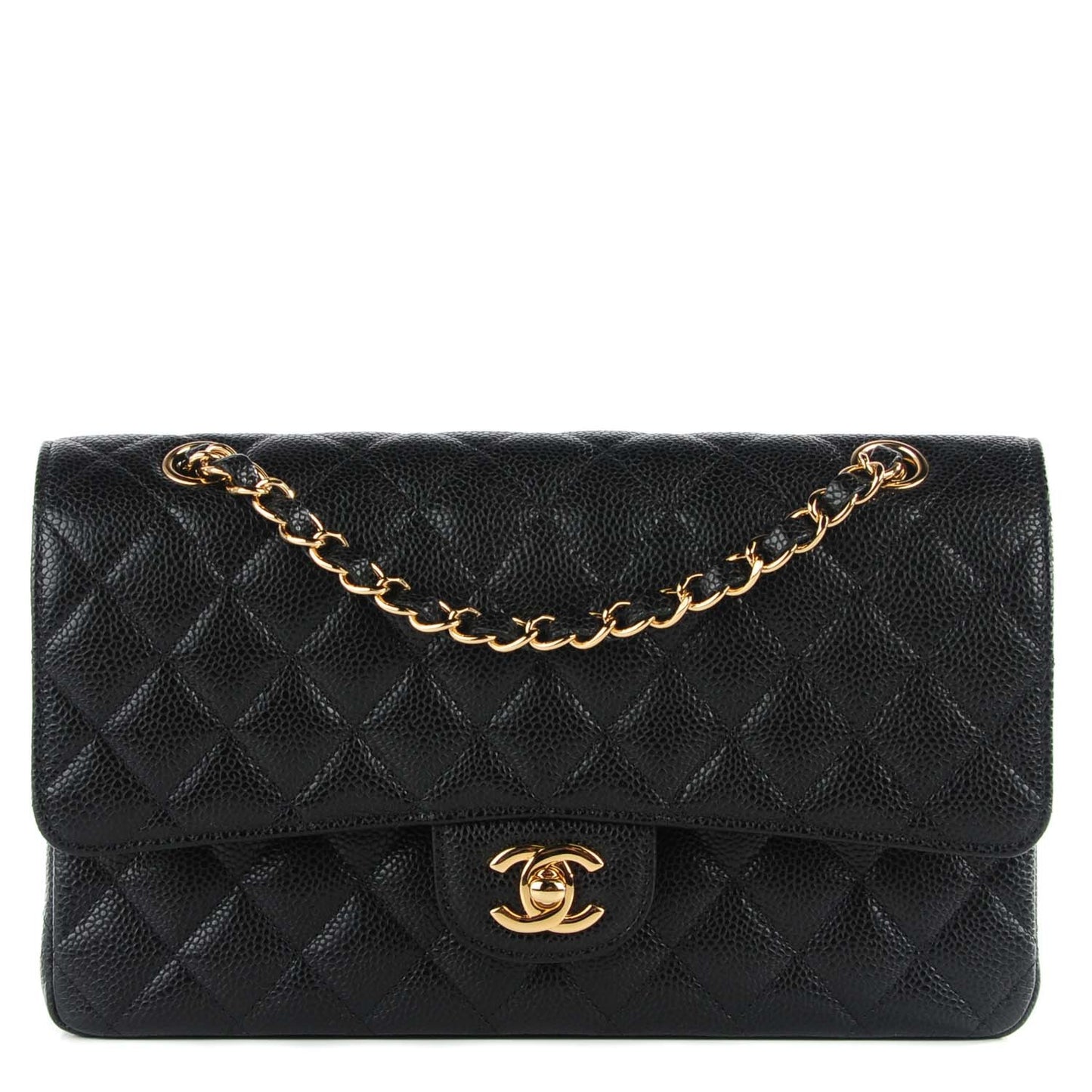 Caviar Quilted Medium Double Flap Black