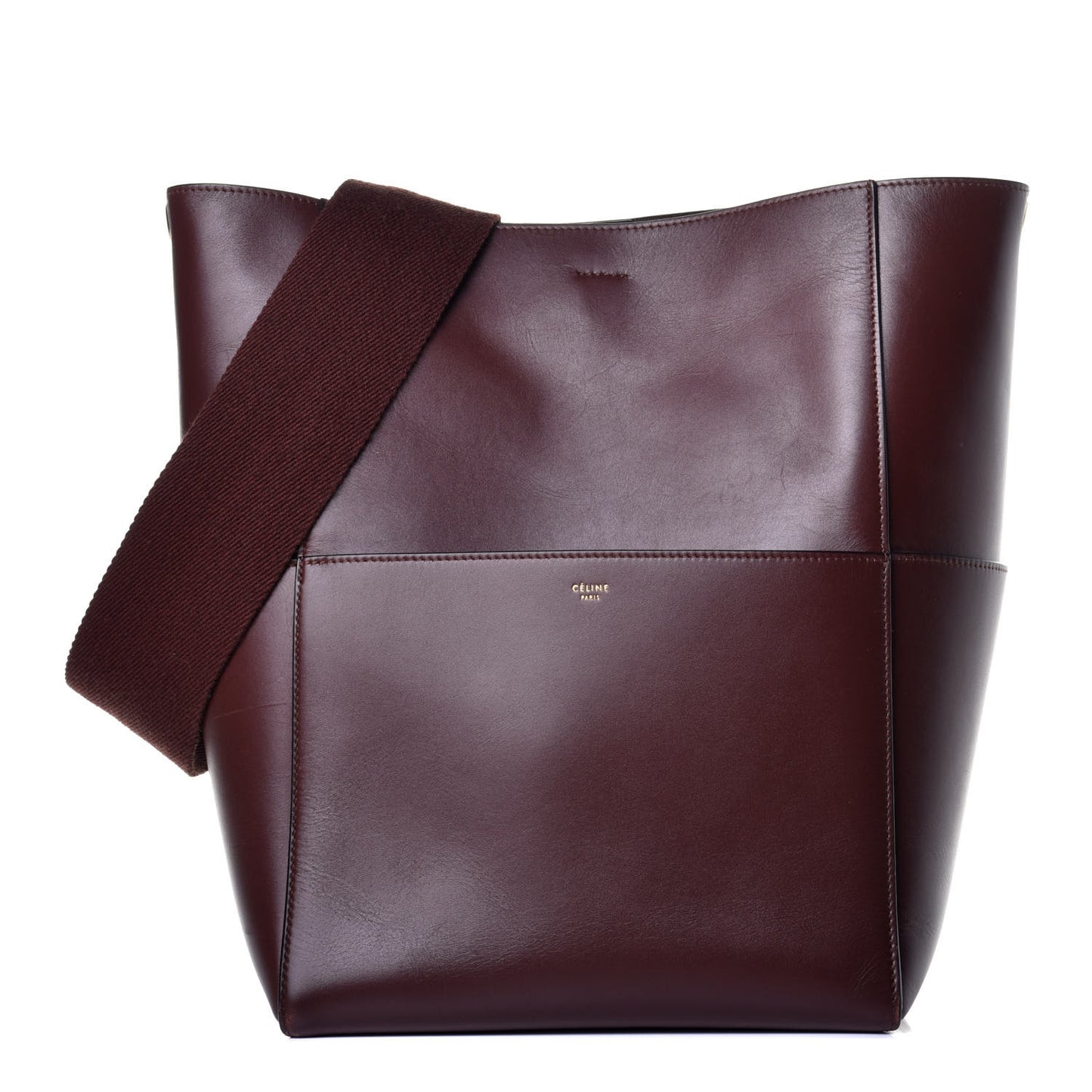 Natural Calfskin Sangle Bucket Bag Burgundy