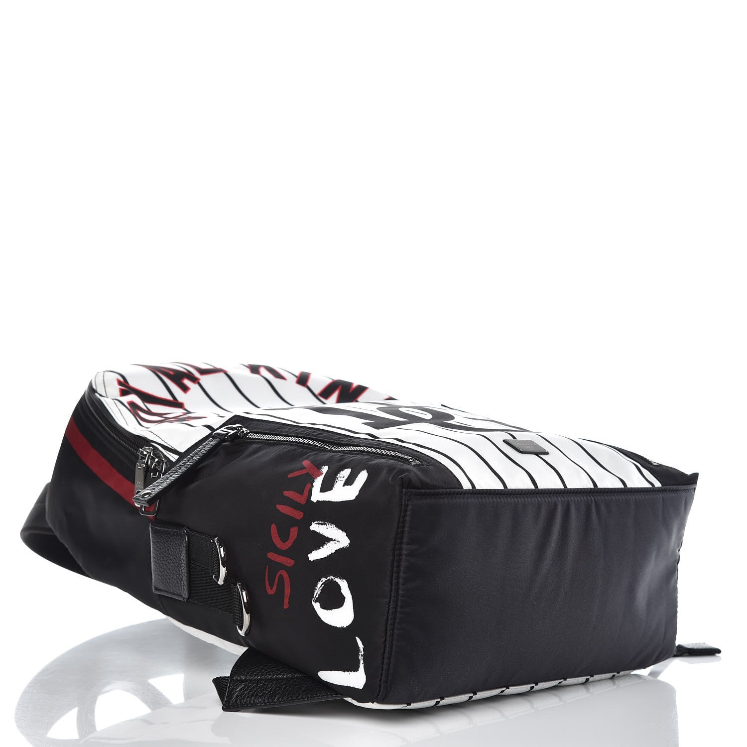 Dolce & Gabbana Nylon Striped Royal King Vulcano Backpack White Black 4 of 6
