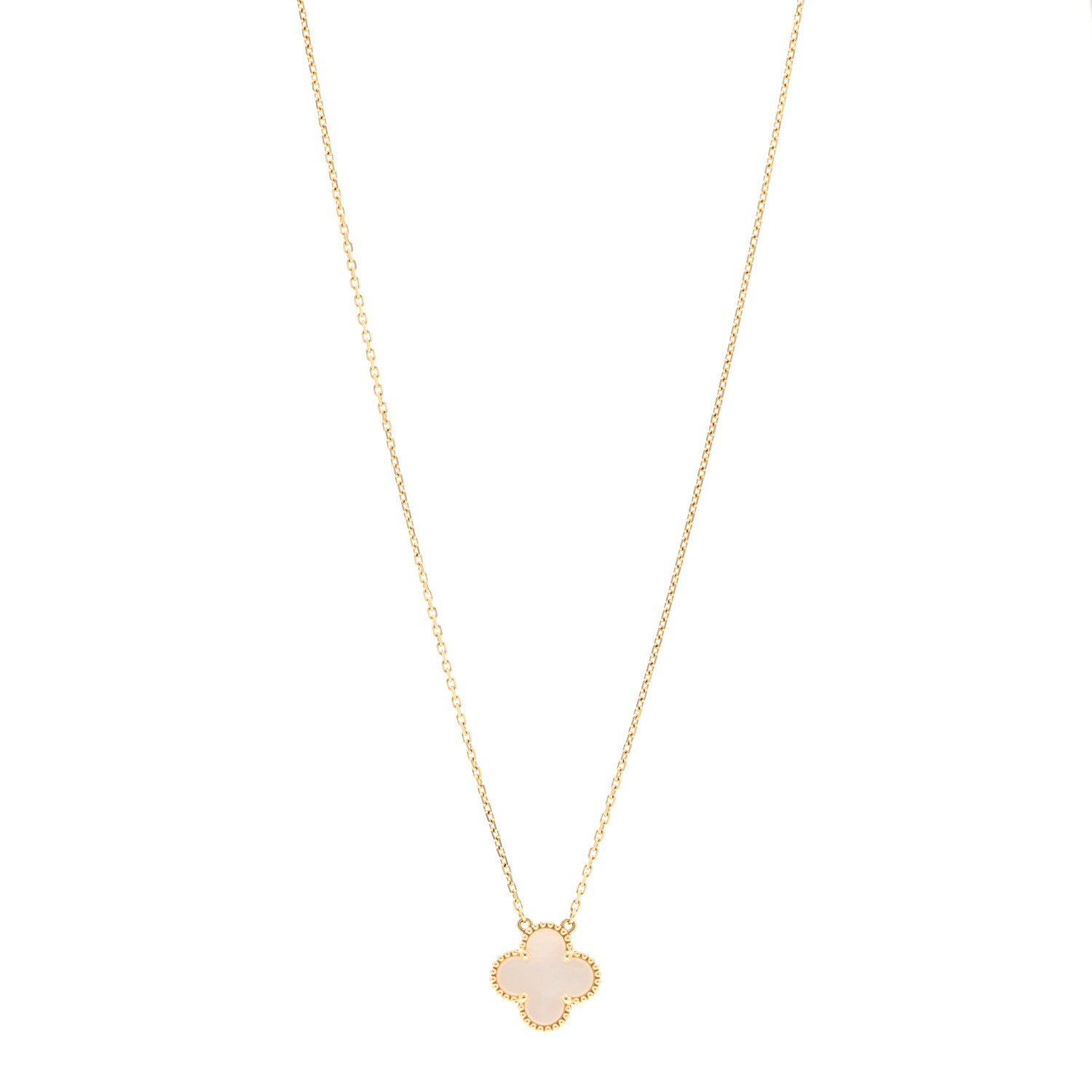 Van Cleef & Arpels 18K Yellow Gold Mother of Pearl Vintage Alhambra Pendant Necklace 1 of 6