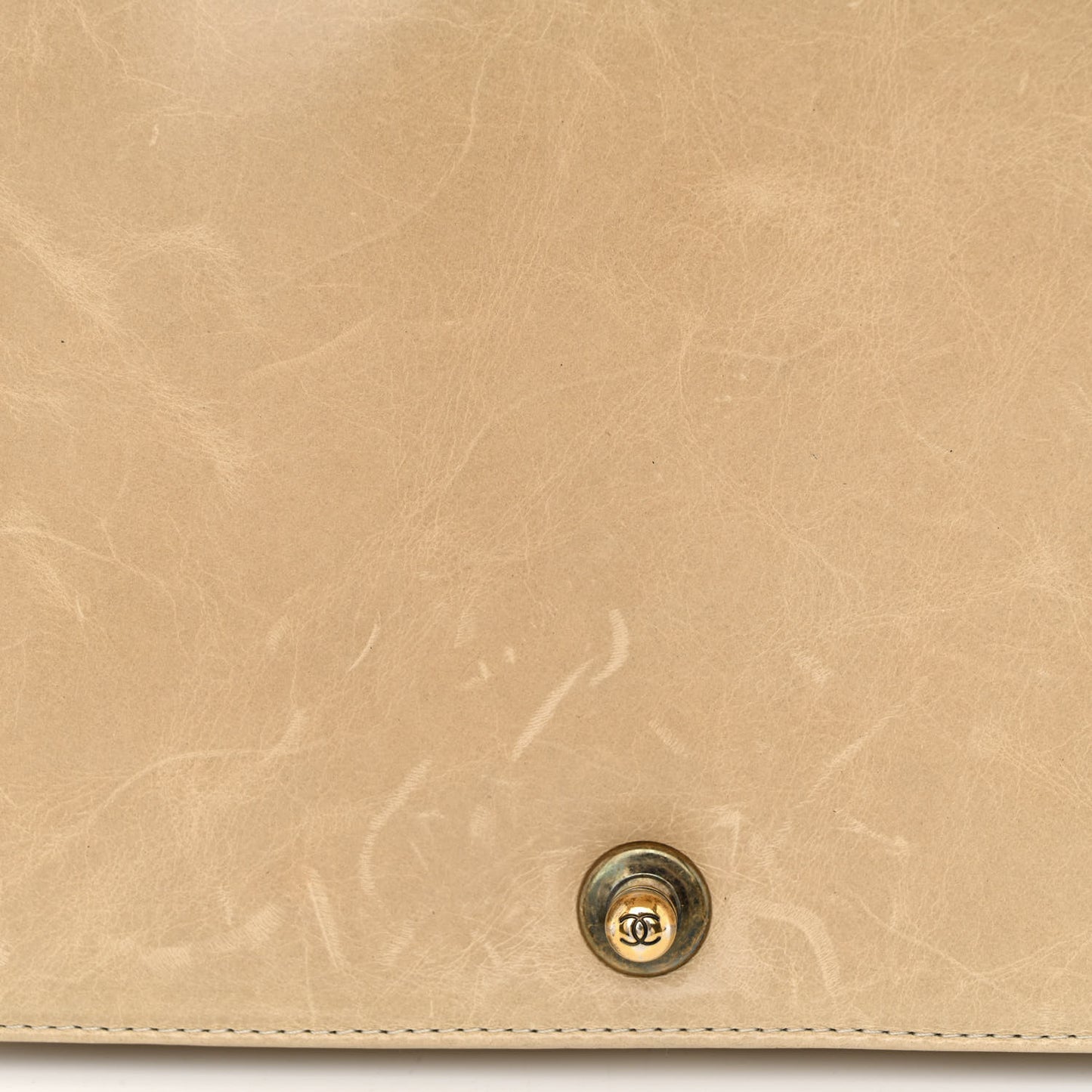 Glazed Calfskin Quilted Large Boy Flap Beige