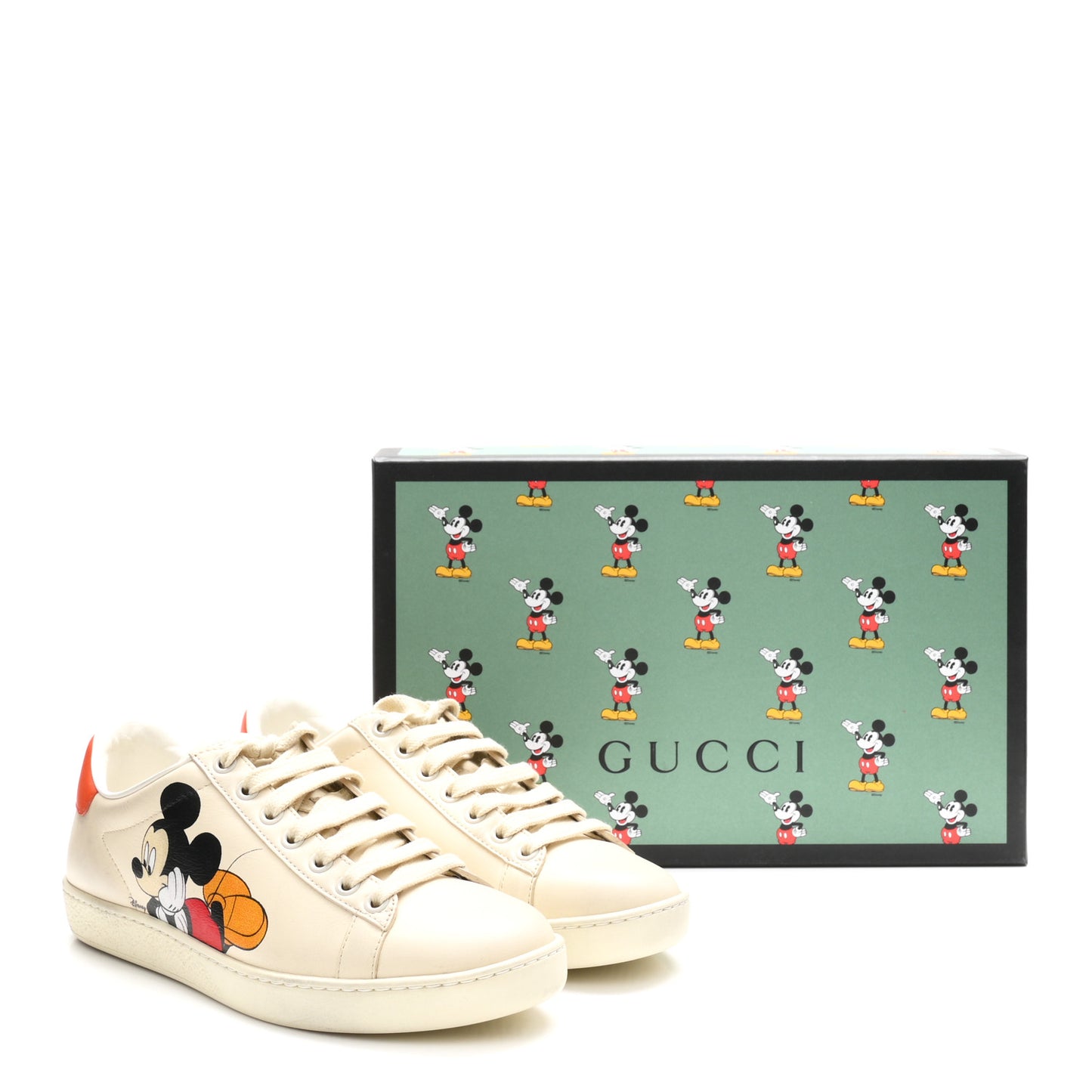 X DISNEY Miro Soft Calfskin Mickey Mouse Print Womens Ace Sneakers 36 Ivory Deep Orange