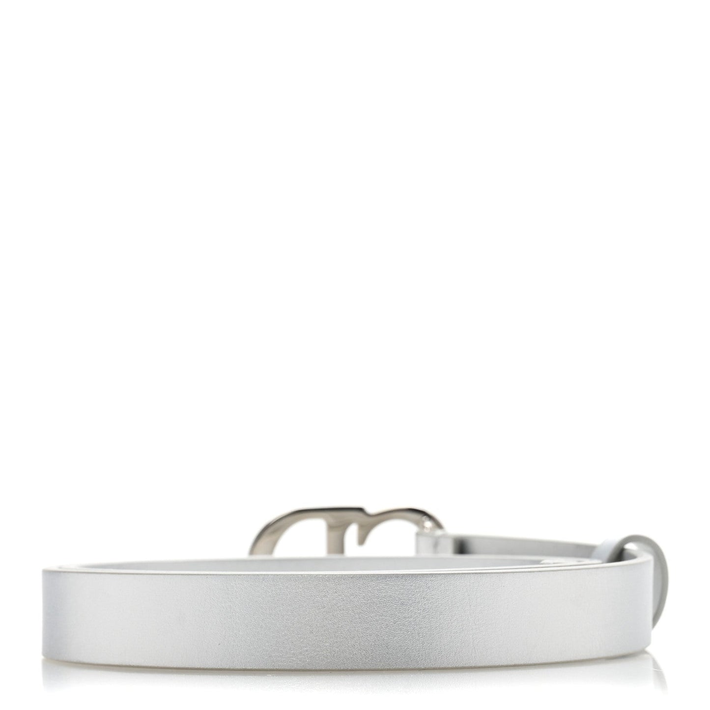 Metallic Calfskin Saddle Belt 80 32 Silver