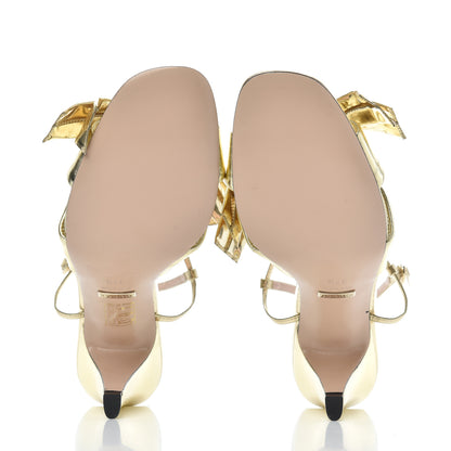 Gucci Metallic Nappa Bow Daphne High Heel Sandals 37.5 Platino 5 of 17