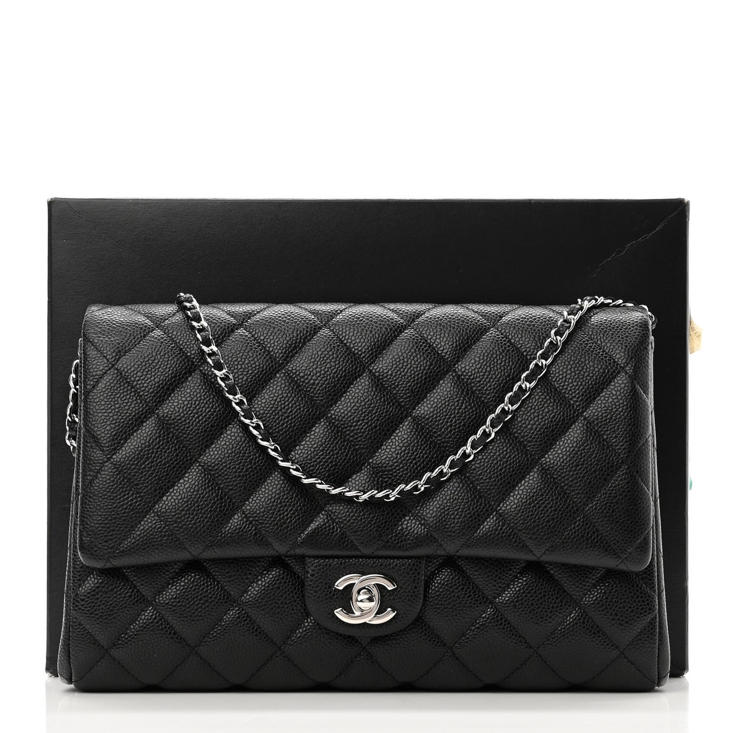 Caviar Quilted Clutch With Chain Flap Black
