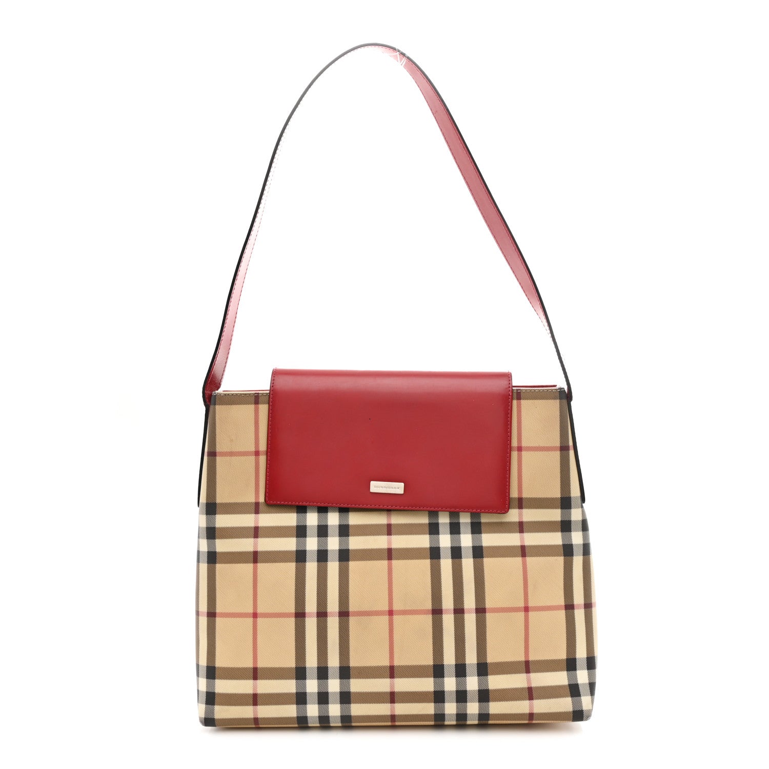 Burberry Calfskin Nova Check Flap Shoulder Bag Red 1 of 10