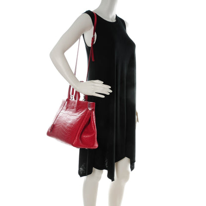 Saint Laurent Calfskin Crocodile Embossed Medium Cabas Rive Gauche Red 2 of 10