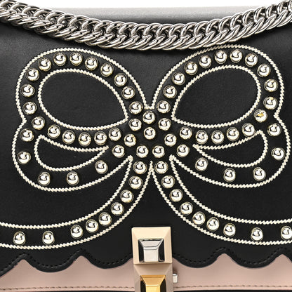 Fendi Vitello Liberty Pearl Bi-Color Flowers and Bow Scalloped Studded Kan I Shoulder Bag Black Soap 7 of 11