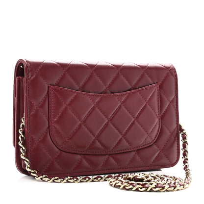 Chanel Lambskin Quilted Wallet On Chain WOC Burgundy 3 of 12