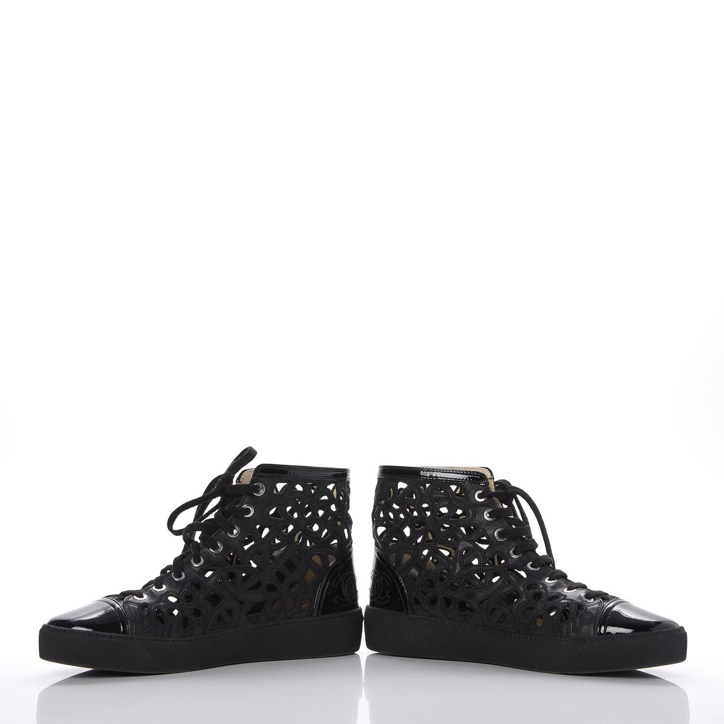 Patent Grained Goatskin Hollow Out Flower Sneakers 39.5 Black