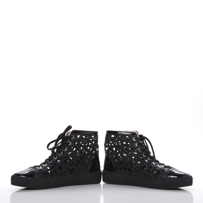 Chanel Patent Grained Goatskin Hollow Out Flower Sneakers 39.5 Black 6 of 12