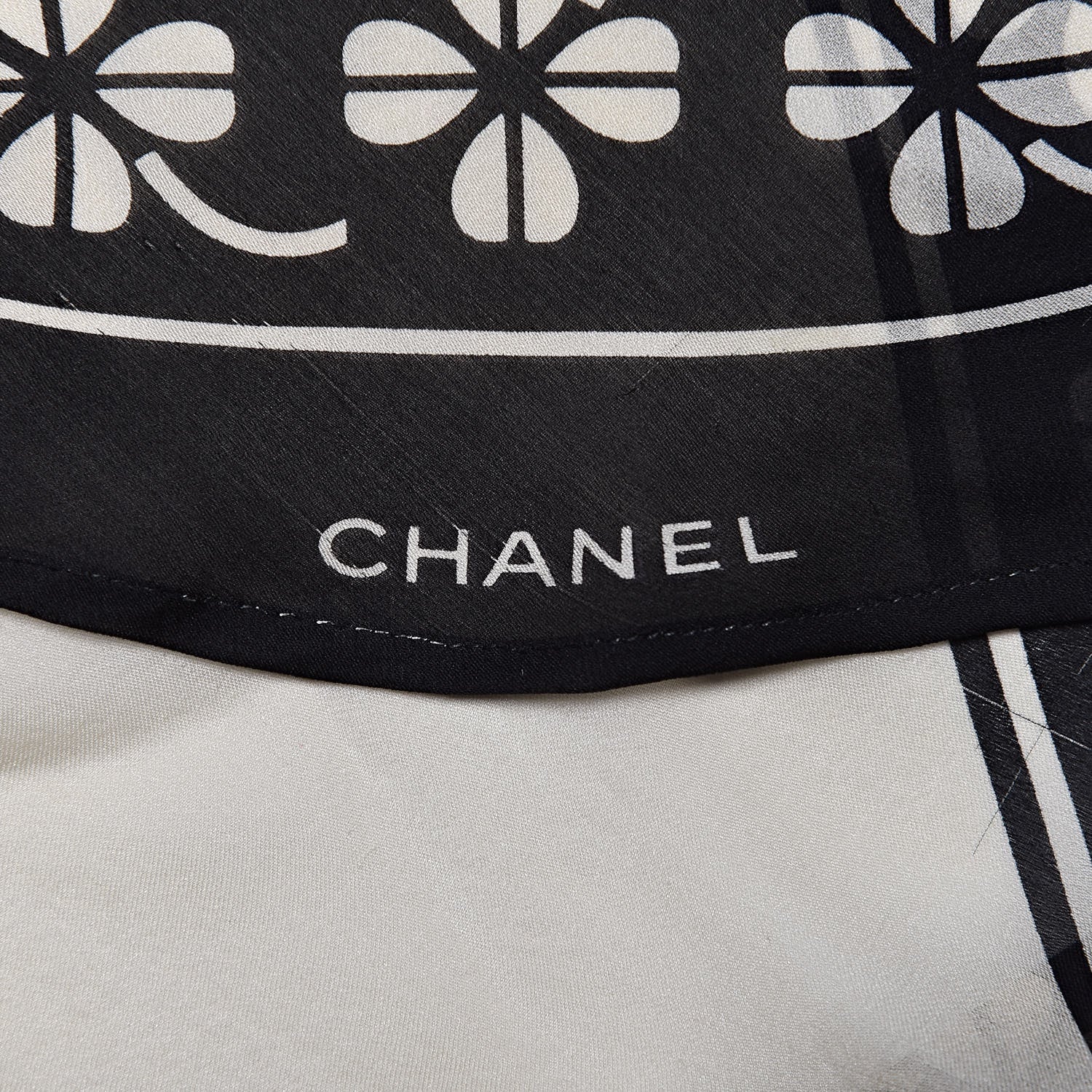 Chanel Silk Clover Scarf Black Ivory 4 of 7