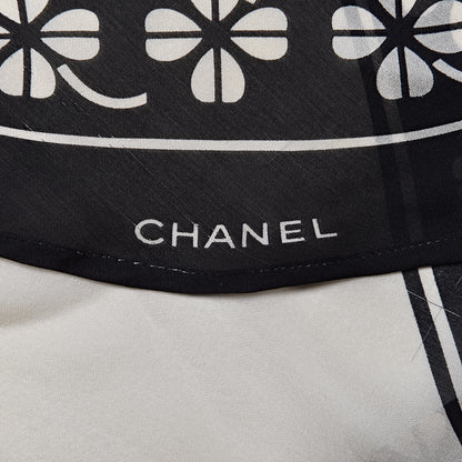 Chanel Silk Clover Scarf Black Ivory 4 of 7