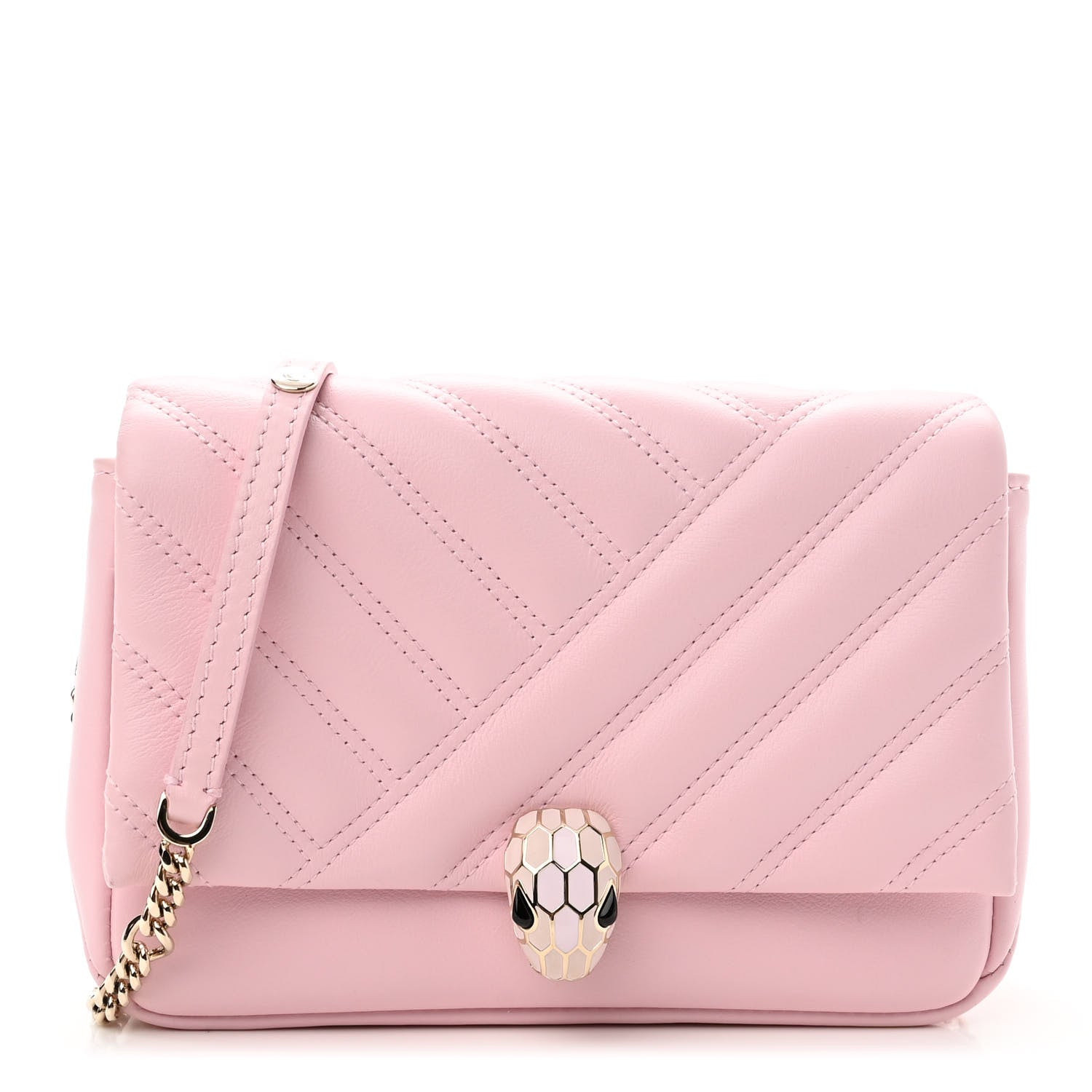 Bulgari Calfskin Matelasse Serpenti Cabochon Shoulder Bag Pink 1 of 9