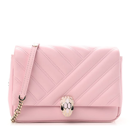 Bulgari Calfskin Matelasse Serpenti Cabochon Shoulder Bag Pink 1 of 9