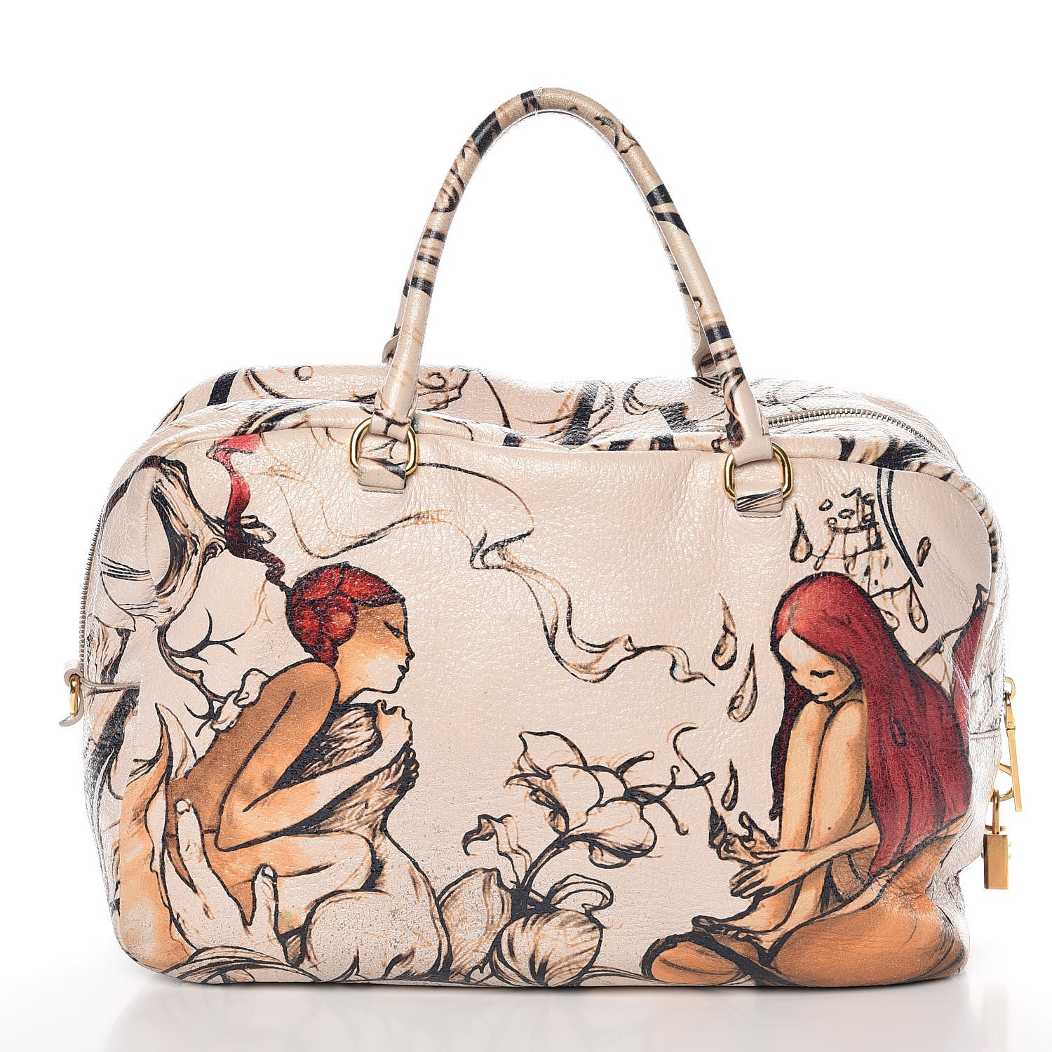 Prada X JAMES JEAN Cervo Lux Fairy Print Large Double Handle Boston Bag Prugna 14 of 14