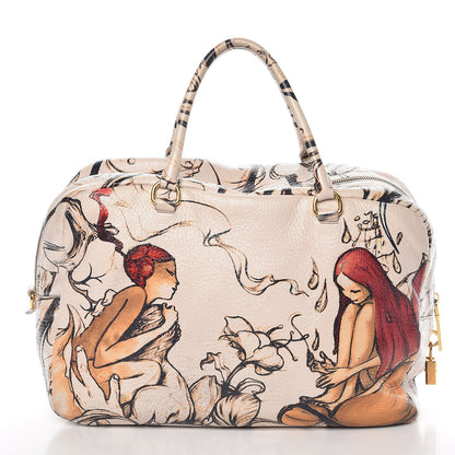 Prada X JAMES JEAN Cervo Lux Fairy Print Large Double Handle Boston Bag Prugna 14 of 14