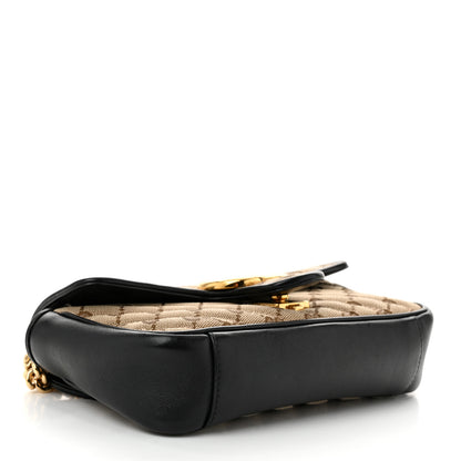 Gucci Monogram Matelasse Diagonal Mini GG Marmont Shoulder Bag Beige Black 4 of 10