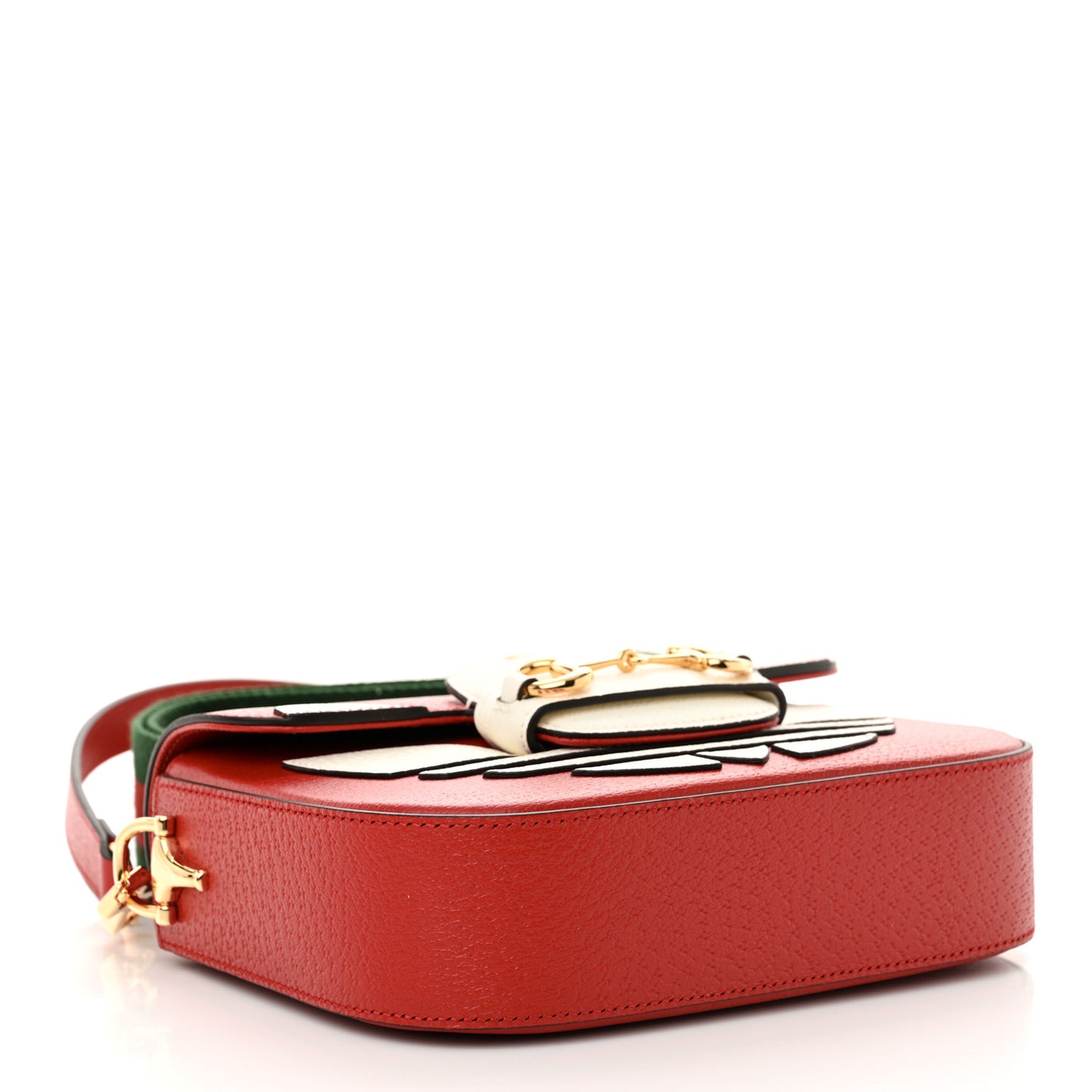 X ADIDAS Textured Dollar Calfskin Web Trefoil Mini Horsebit 1955 Shoulder Bag Hibiscus Red Off White