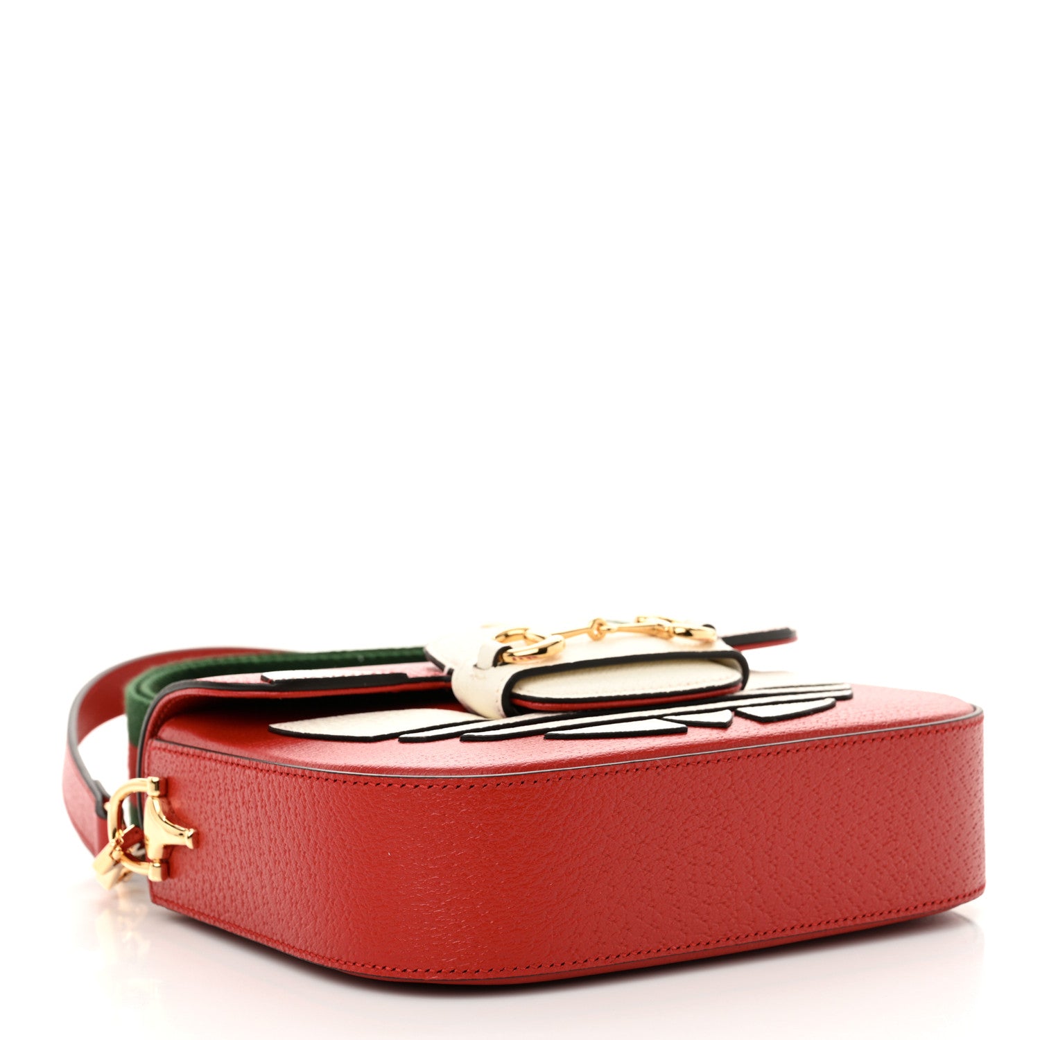 Gucci X ADIDAS Textured Dollar Calfskin Web Trefoil Mini Horsebit 1955 Shoulder Bag Hibiscus Red Off White 4 of 10