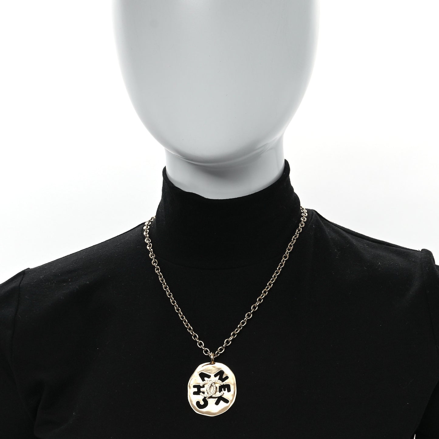 Crystal CC Medallion Logo Necklace Gold Gold